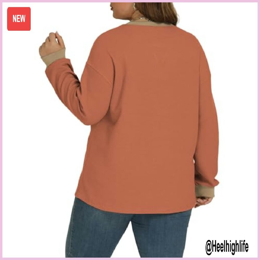 Plus Size Waffle Knit Sweatshirt Oversized Tunic Long Sleeve Top - Picture 4 of 6